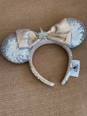 Disney Kids Silver Sequin Minnie Ears Headband with Champagne Bow